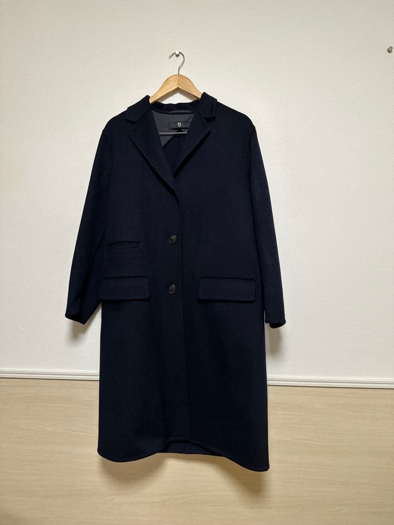 ＋J カシミヤブレンドチェスターロングコートL ネイビー
