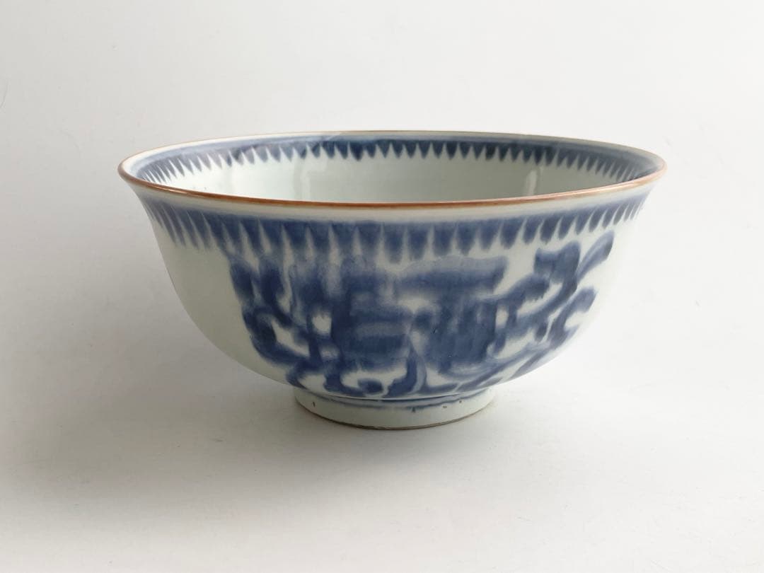 骨董　アンティーク　亀山焼　亀山製　染付　蝶々　鳳凰　霊芝　鉢　深鉢　蜻蛉手