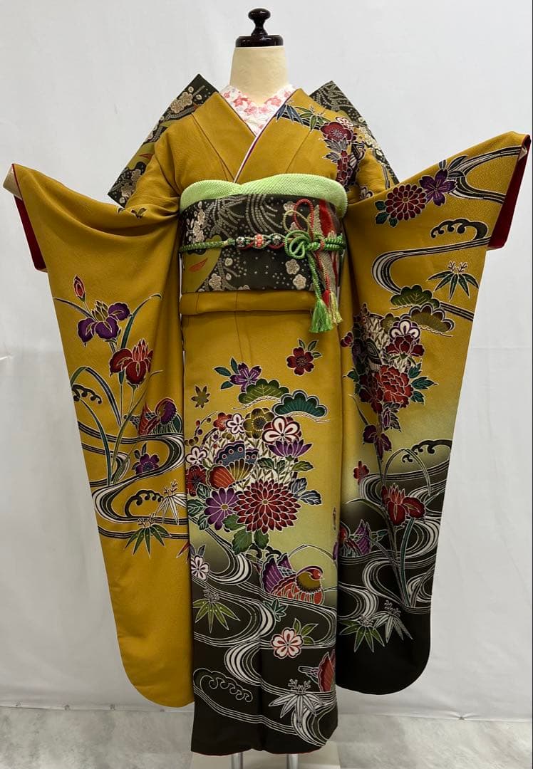 振り袖　フルセット　別誂長襦袢付　高級紅型　手描き　万葉集　袋帯　529