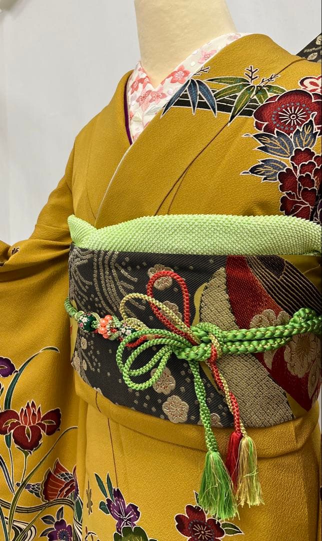 振り袖　フルセット　別誂長襦袢付　高級紅型　手描き　万葉集　袋帯　529