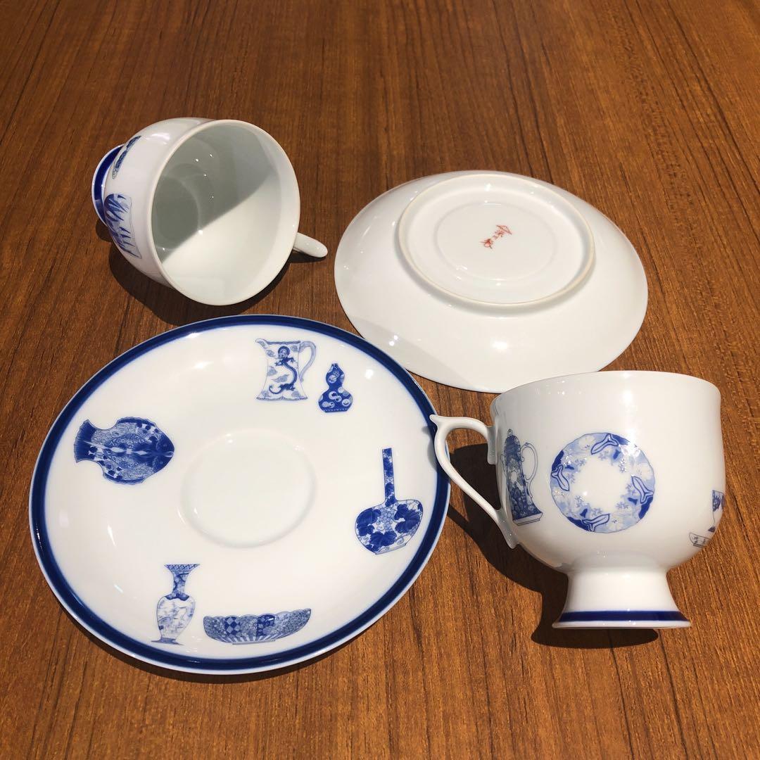 深川製磁 ブルーチャイナ カップ&ソーサー 大皿 角盛皿 角皿 金彩 深川