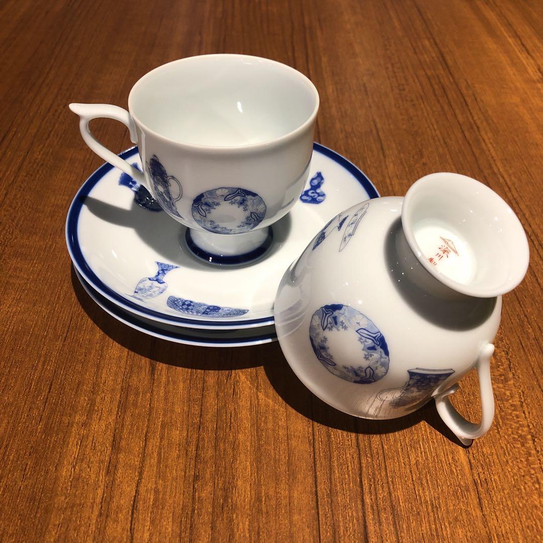 深川製磁 ブルーチャイナ カップ&ソーサー 大皿 角盛皿 角皿 金彩 深川