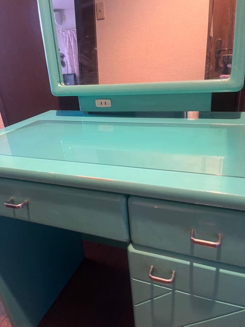 80年代　ドレッサー　机　デスク　緑　グリーン　レトロ　昭和