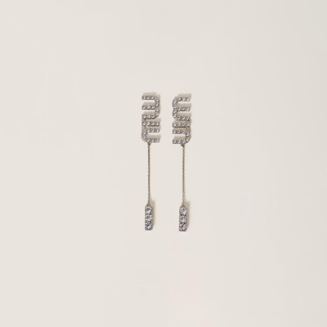 miumiuクリスタルチャーム付 ピアス ゴールド