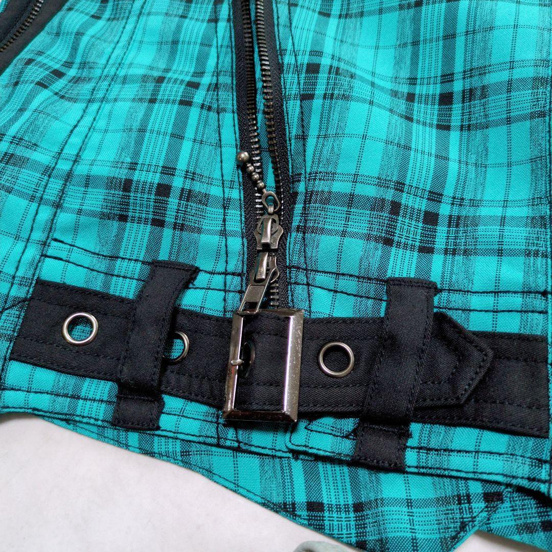 激レア✨️ALGONQUINS チェックライダース 銀ボタン 編み上げ 水色