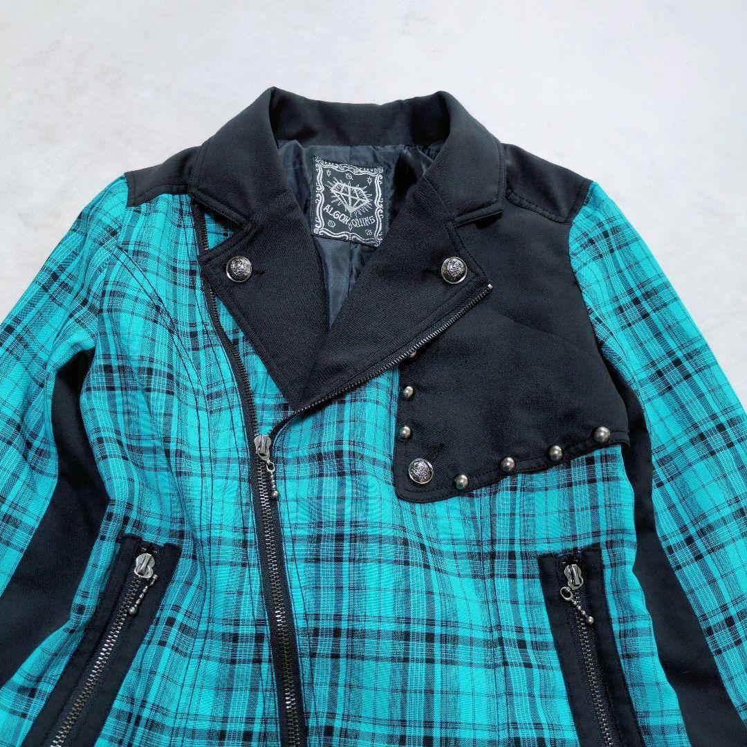 激レア✨️ALGONQUINS チェックライダース 銀ボタン 編み上げ 水色