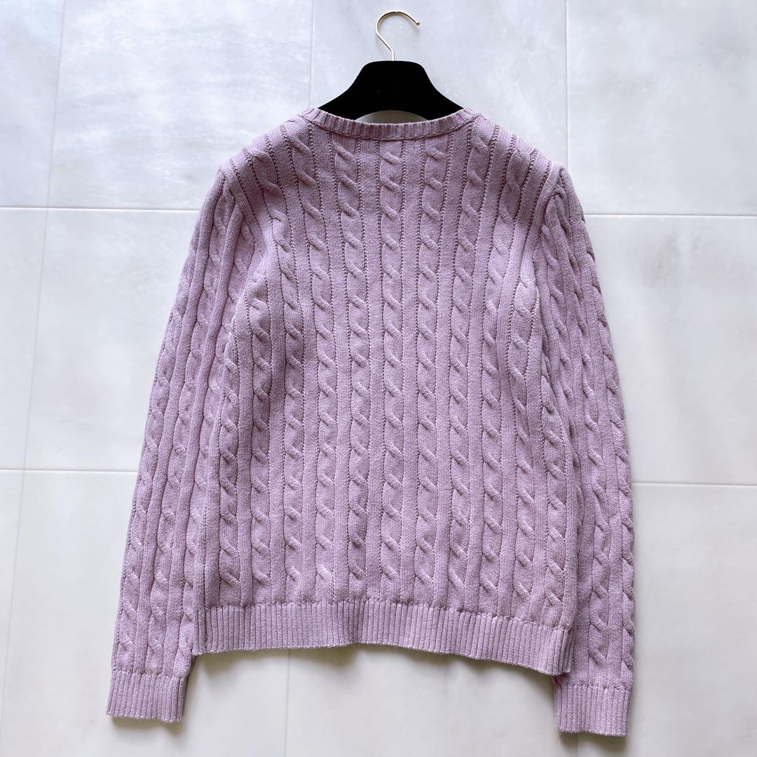 人気✨ローレンラルフローレン ケーブルニット 肩ボタン ワッペン ロゴ L