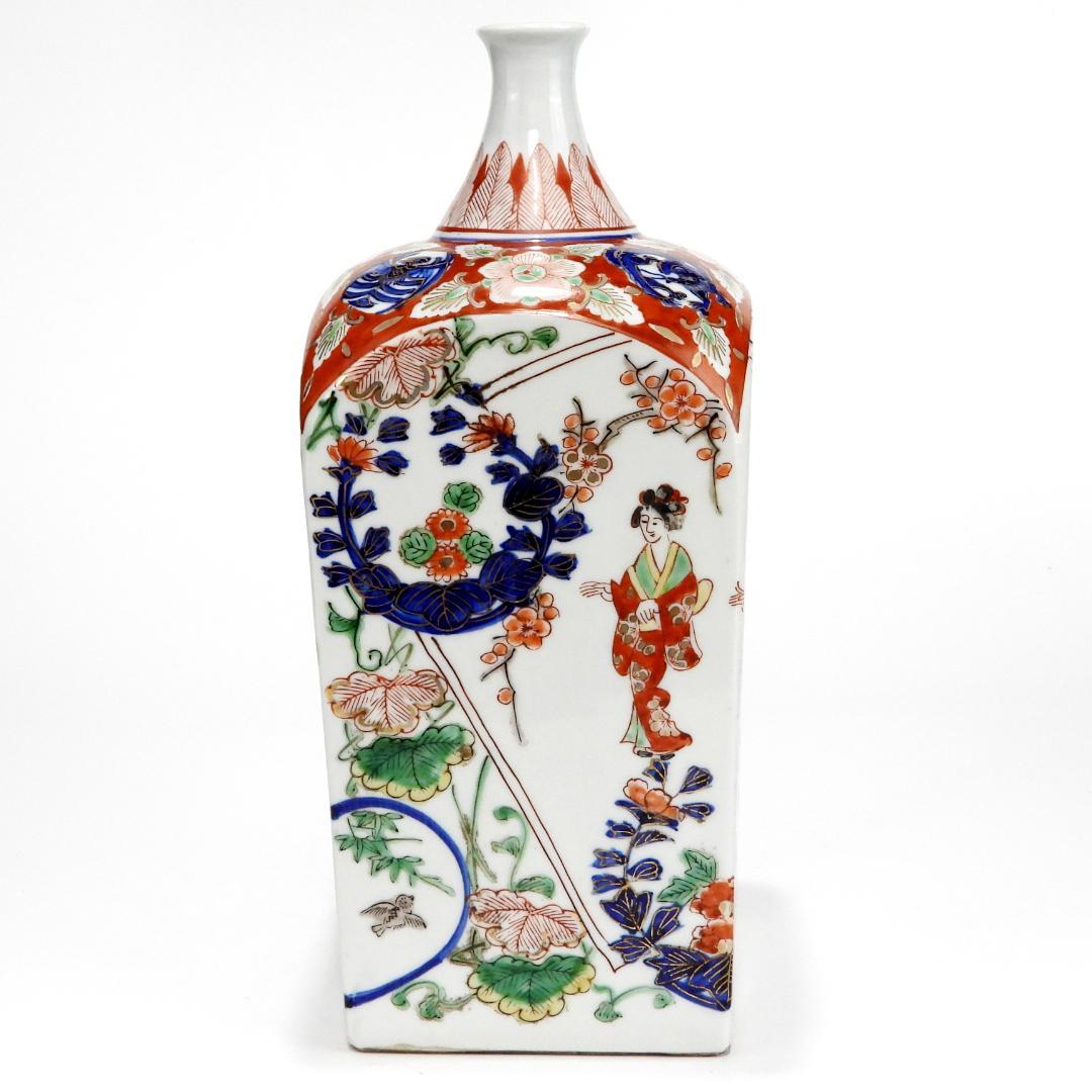 色絵金彩　美人画　角瓶　壷　徳利　一輪挿し　古伊万里