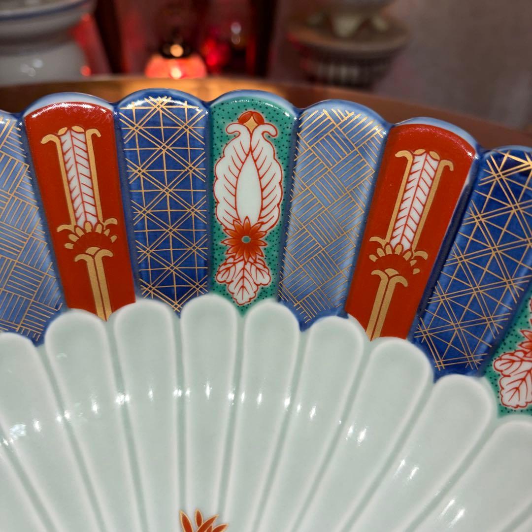 林九郎　染錦地紋　菊割　古伊万里　特大　大鉢　盛鉢　未使用