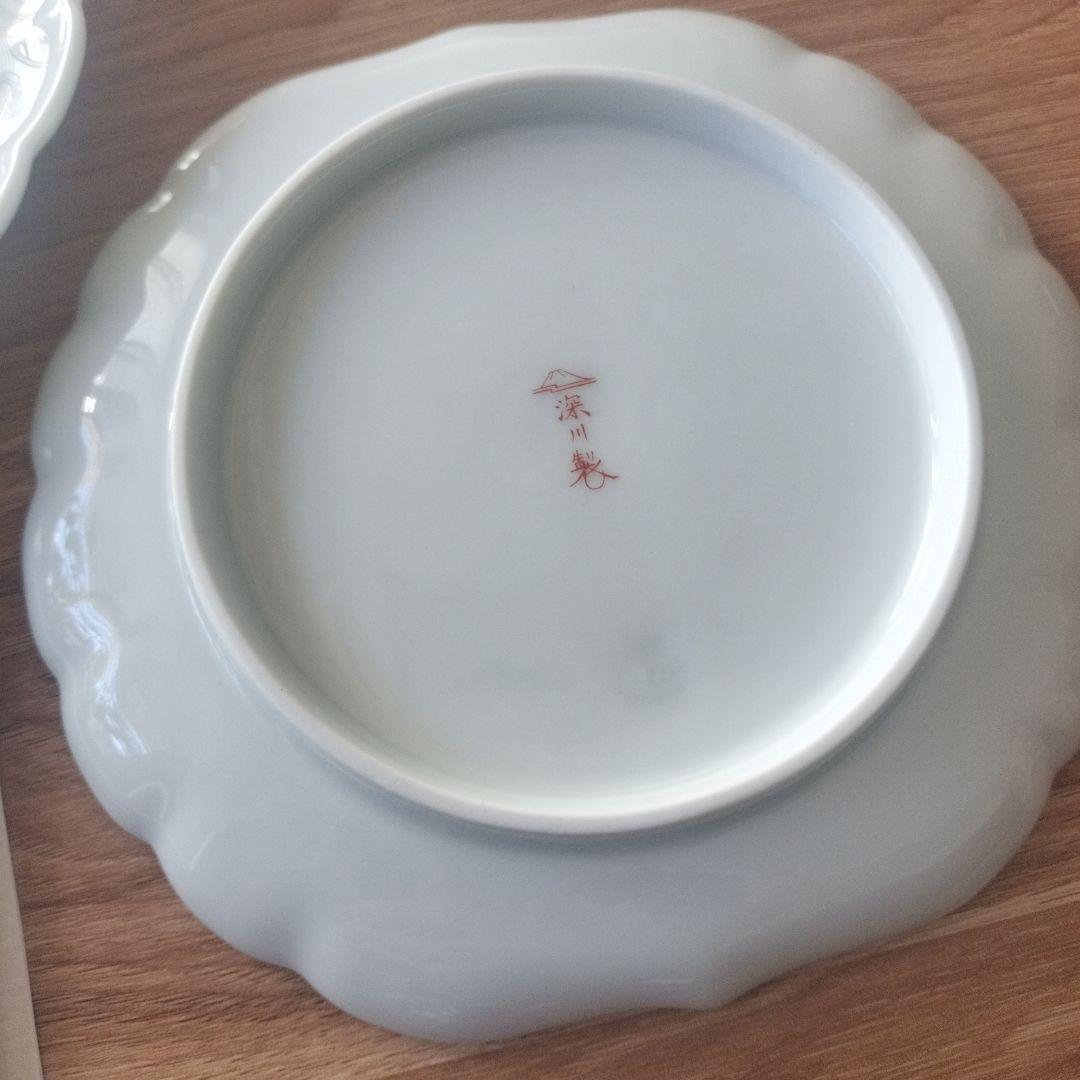 たこやき◆未使用◆深川製磁 ブルーチャイナ 菊中 フリル 銘々皿 5枚揃