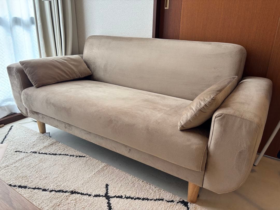 【力】ベージュ ブラウン 2.5人掛けソファ ロータイプ LOWYA