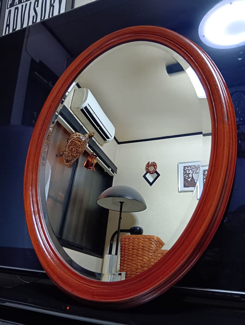 クラシックスタイル 木製壁掛け鏡 楕円形