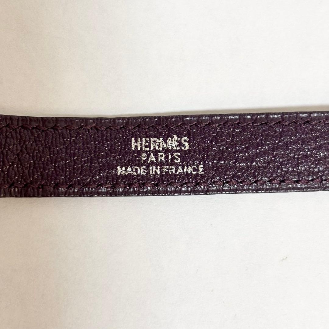 超美品　HERMES レザーメタルバングル パープル