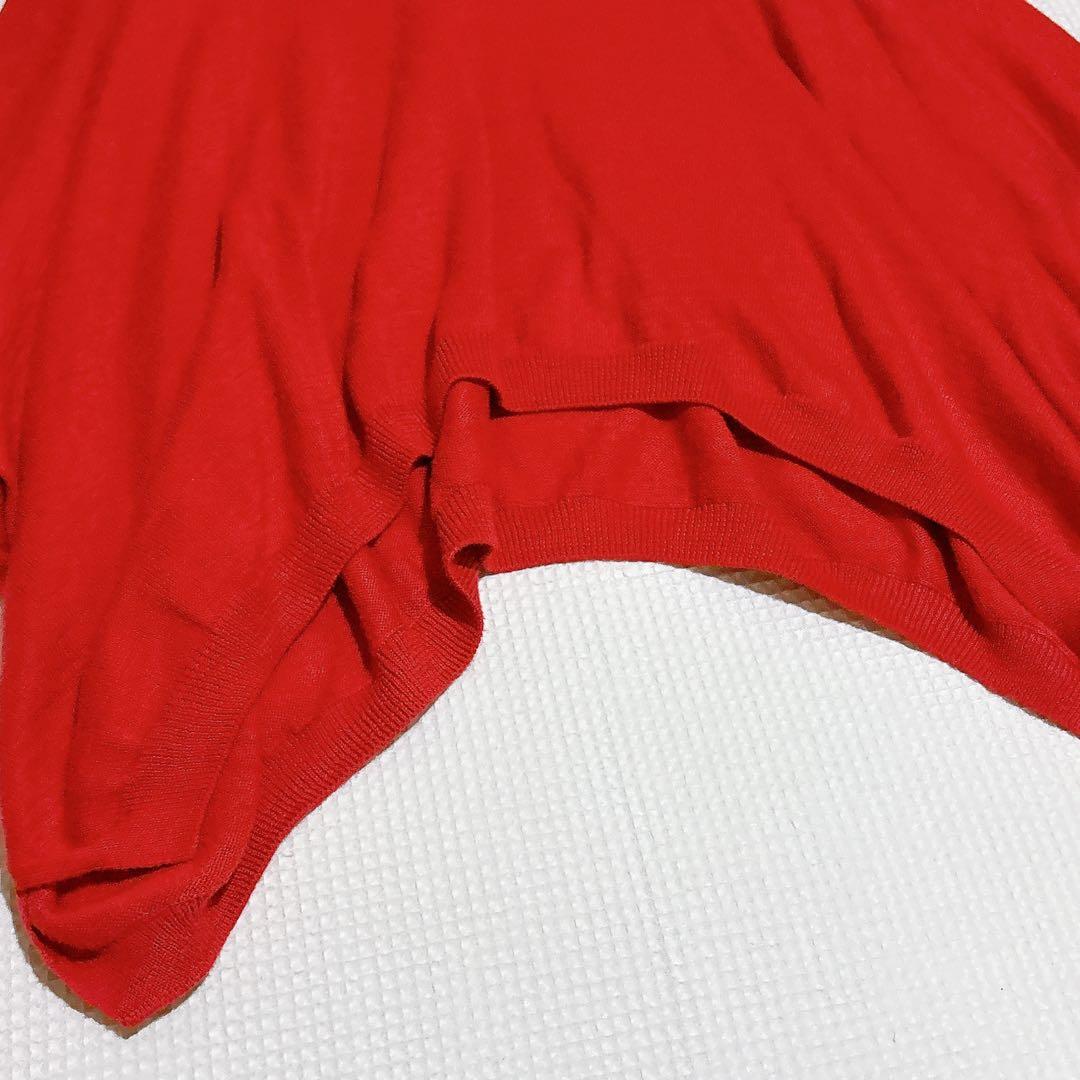 美品✨45R スーピマ超ガーゼポンチョ オーバーサイズ 軽量 赤 ニット 近年