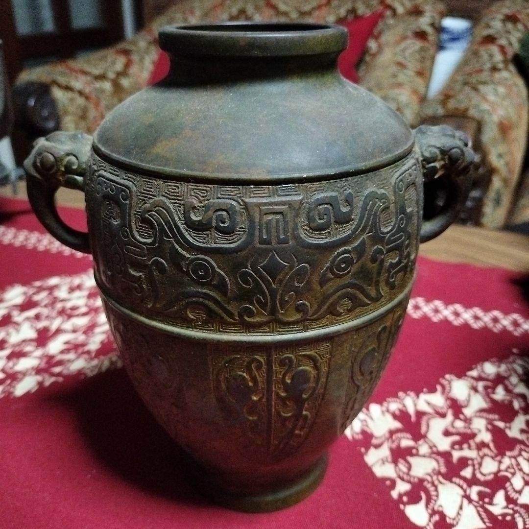 中国　花瓶　銅器