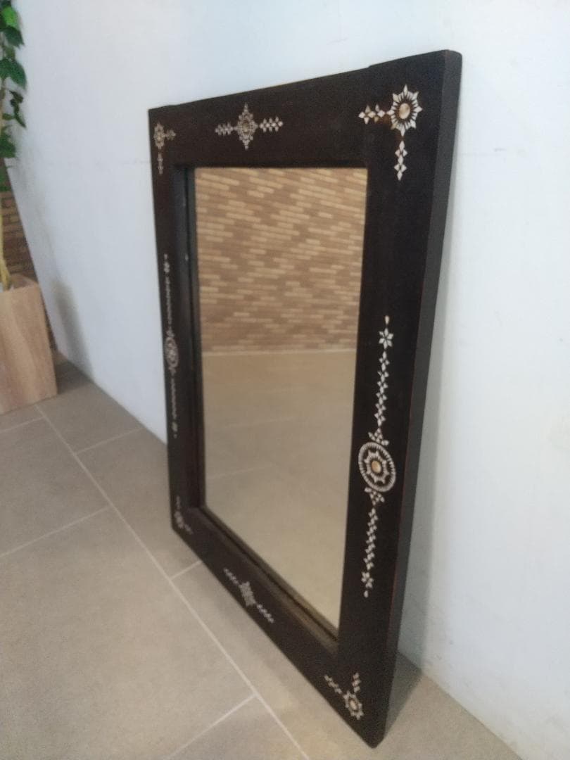 ■美品■螺鈿細工 無垢材ミラー アジアン/エスニック