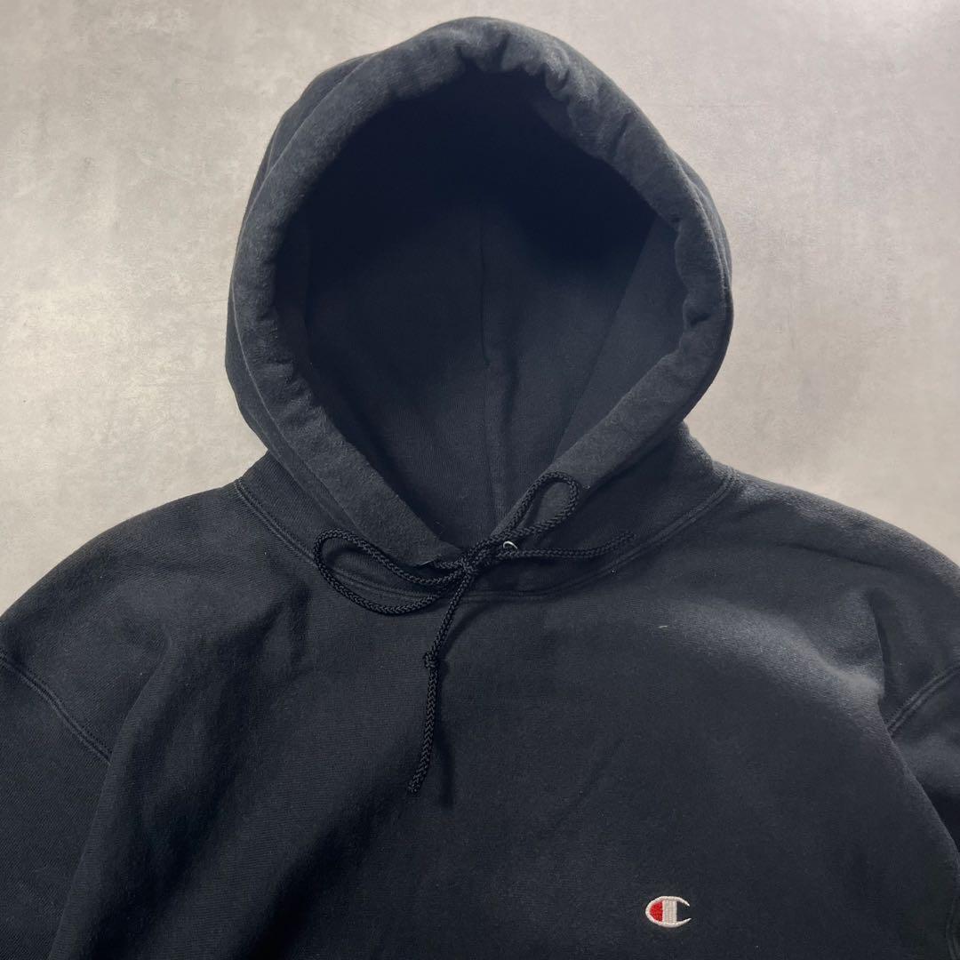 ◎90s Champion reverse weave パーカー 黒 刺繍タグ