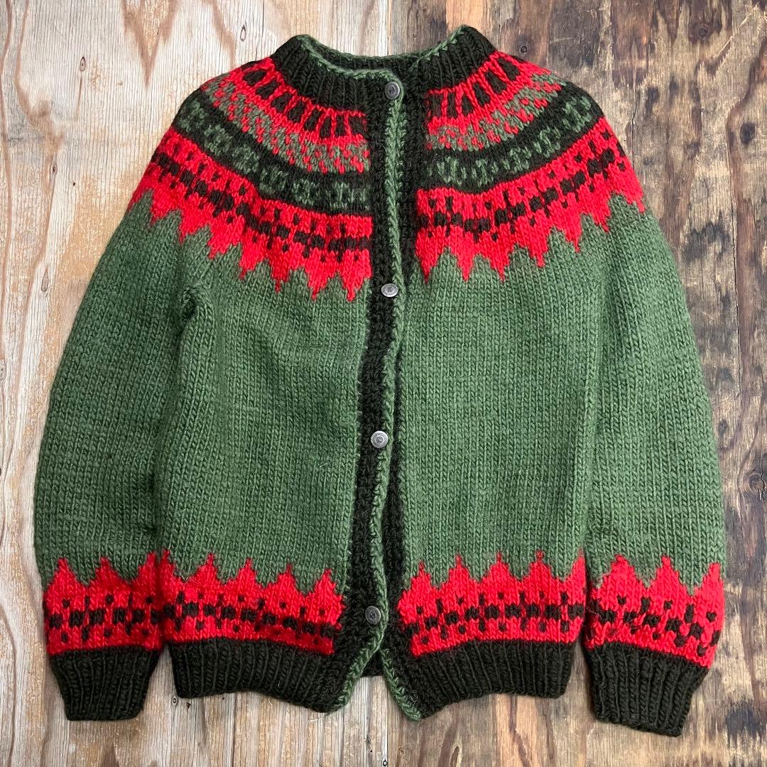VINTAGE ノルディックニットカーディガン メタルボタン ユーロ チロリアン