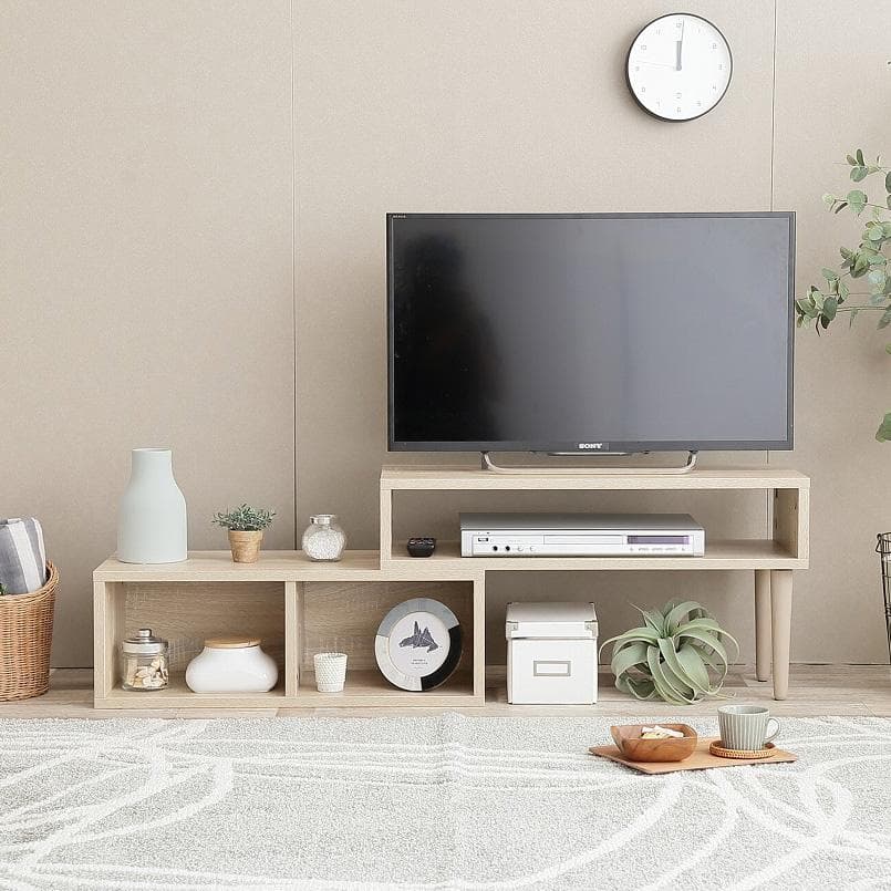 ローボード 棚 75〜133cm伸縮 角度調整 ナチュラル