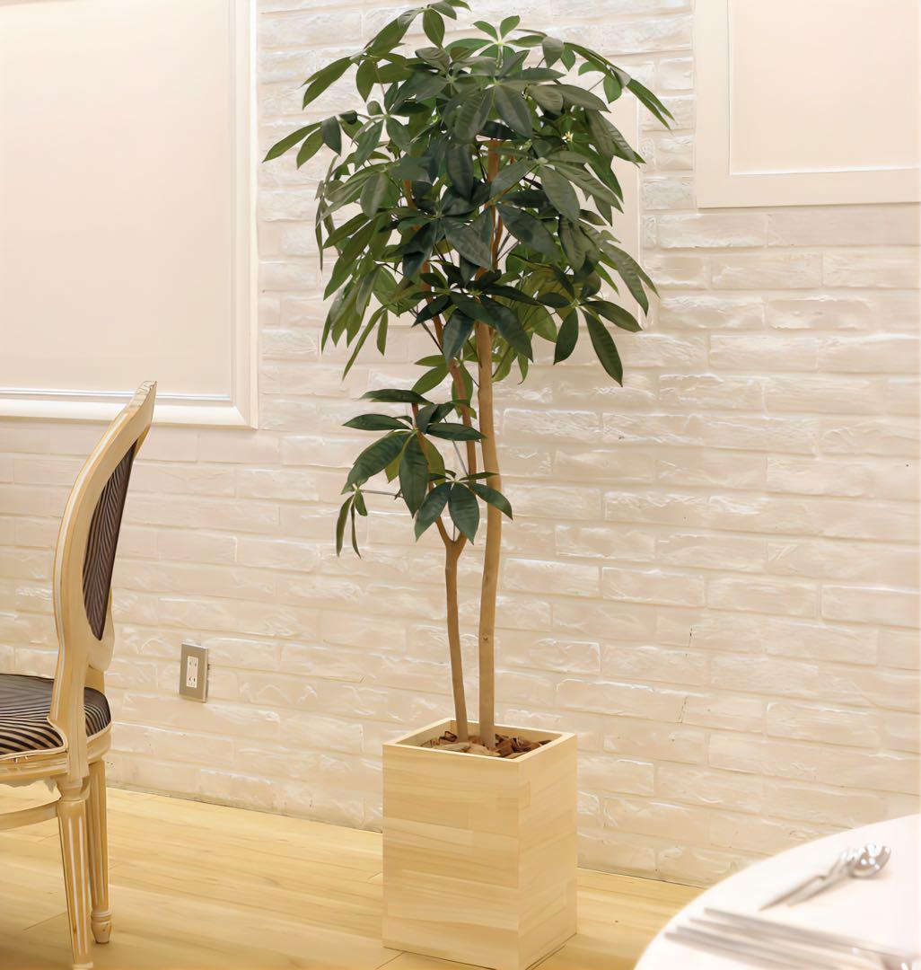 光触媒　人工観葉植物　フェイクグリーン　ウッドボックスパキラ1.6m