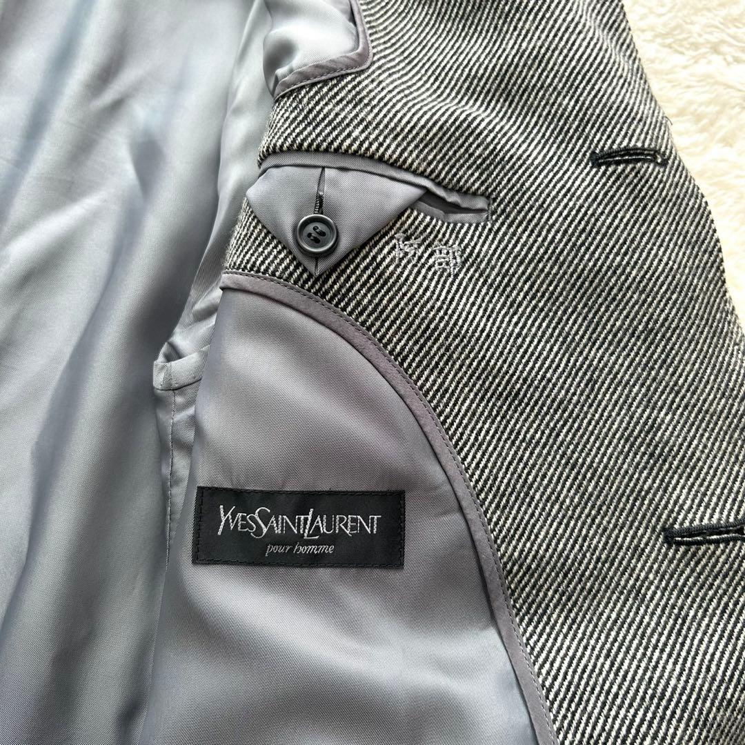 【高級】イヴサンローラン カシミヤ ヘリンボーン ロング 比翼コート XL