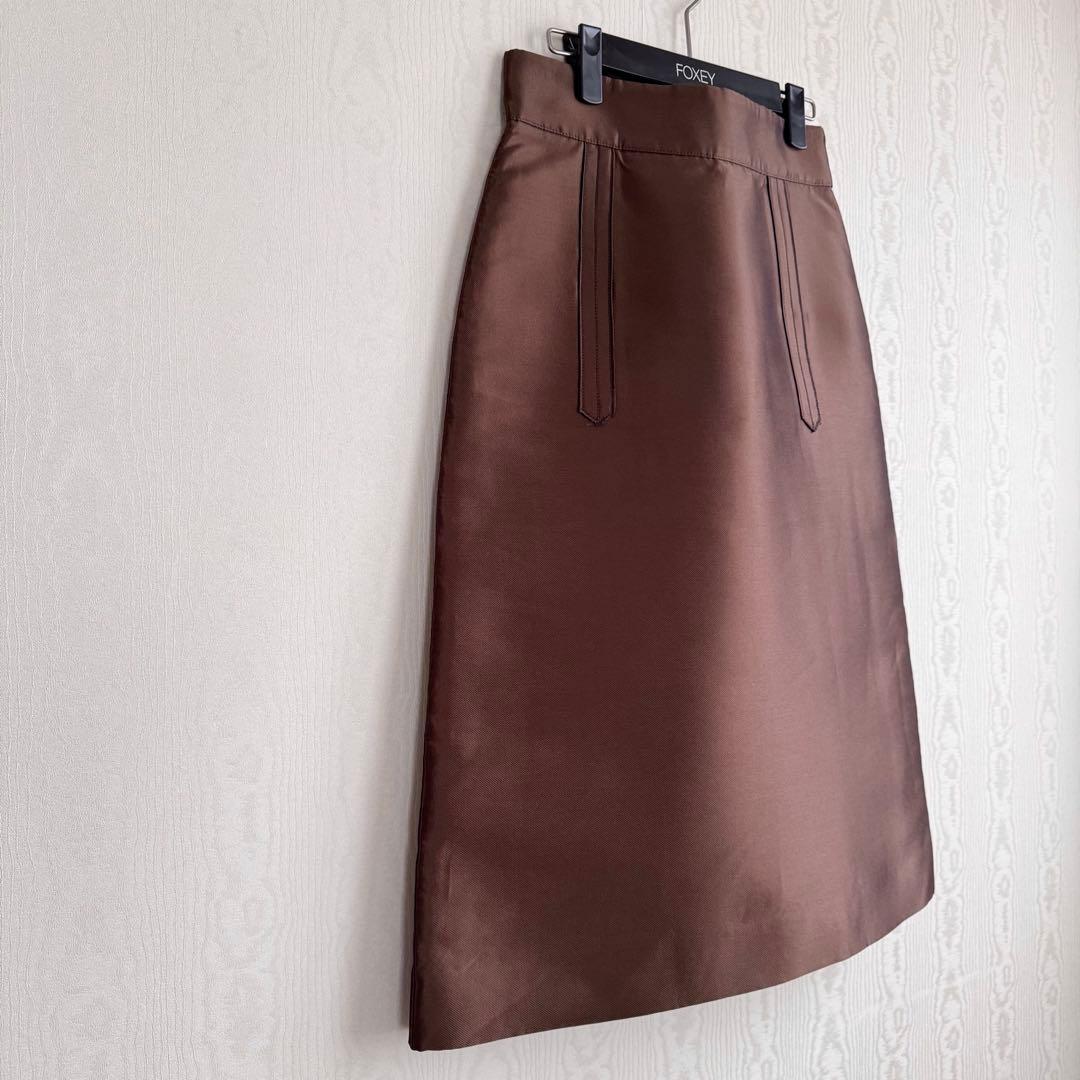 春コーデ CYCLASシルク混トラペーズスカート ブラウン 美品 シクラス