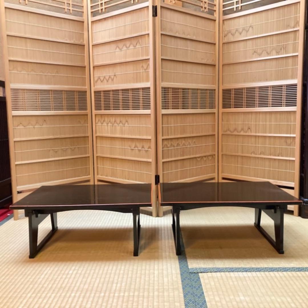 二月堂机 座卓 ちゃぶ台 文机 食卓 折り畳み 2台 木製 漆塗 和風 レトロ