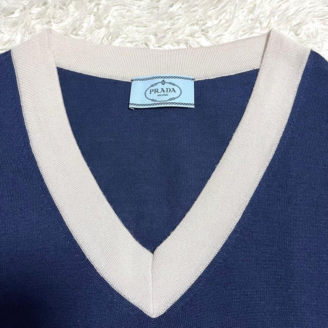 PRADA プラダ ニット シルク ウール ネイビー 40サイズ トップス