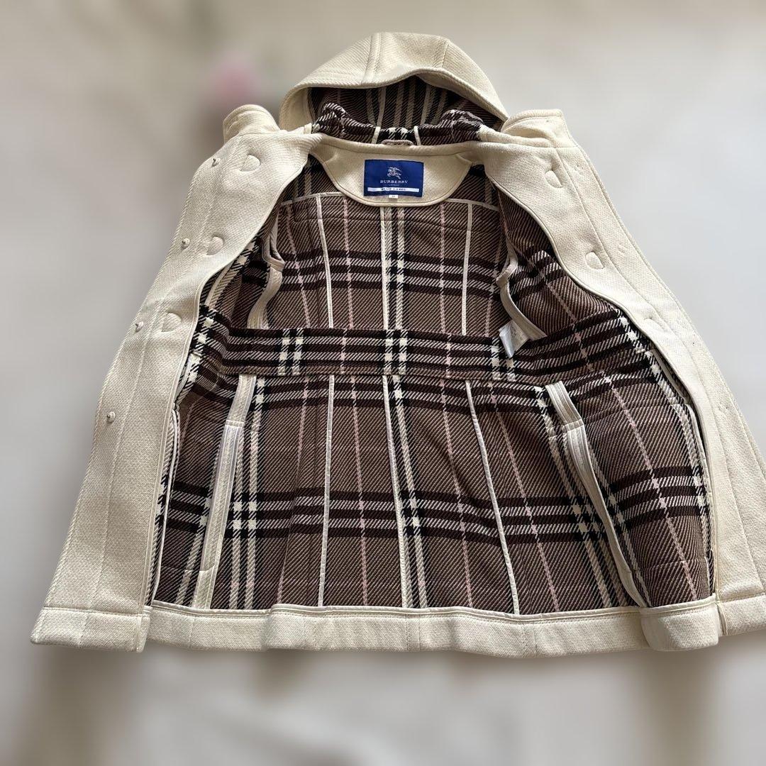 レア✨バーバリーブルーレーベル ダッフルコート ノバチェック フード ホワイト