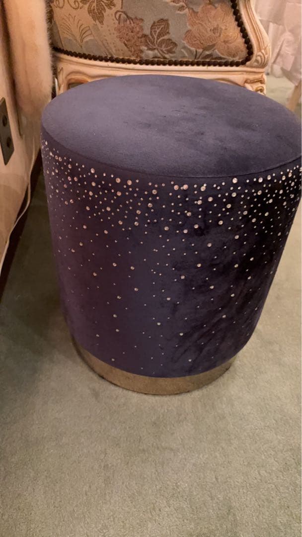 【美品】星空のジュエリースツール☆彡濃紺ネイビー×ゴールド脚のキラキララメの椅子