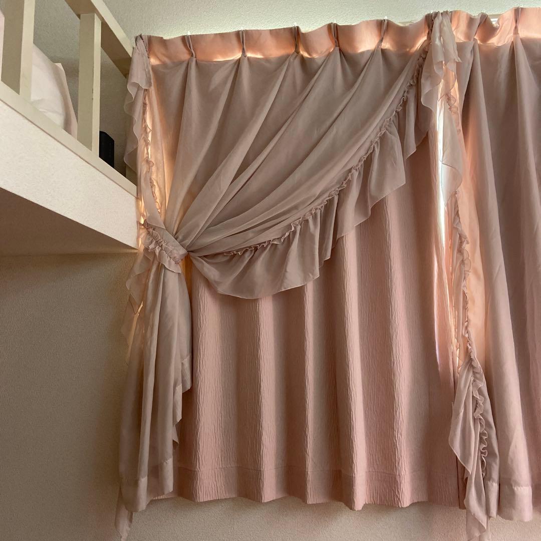 Francfrancフリル×ラメリアダブルカーテンH1350×W1000 ×2枚