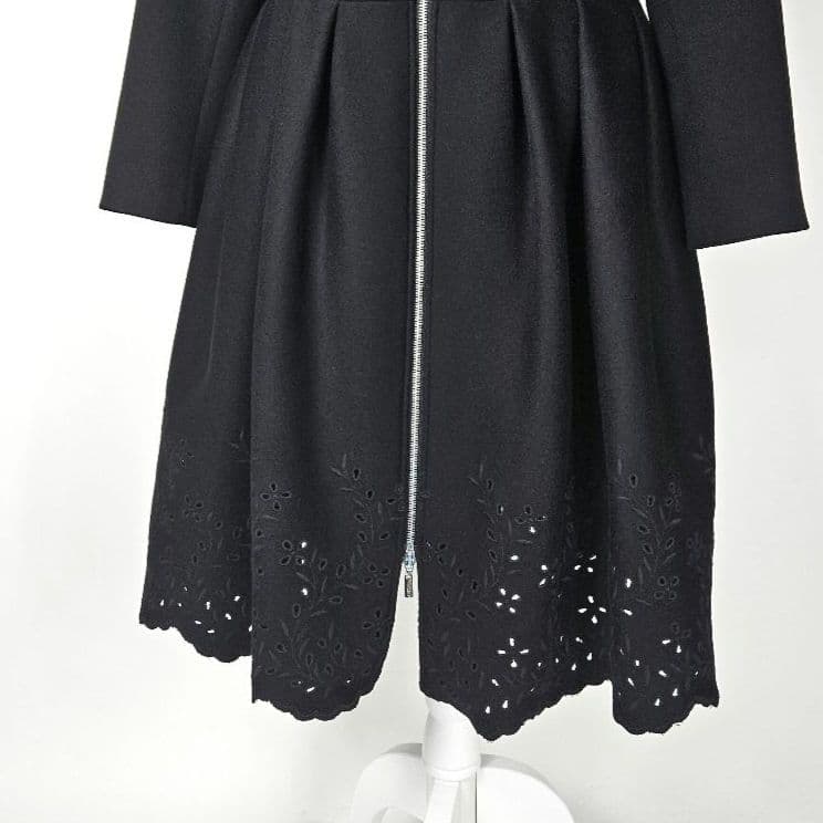 【新品同様】フォクシー　カシミヤ　コート　レース　刺繍　Aライン　タック　ウール