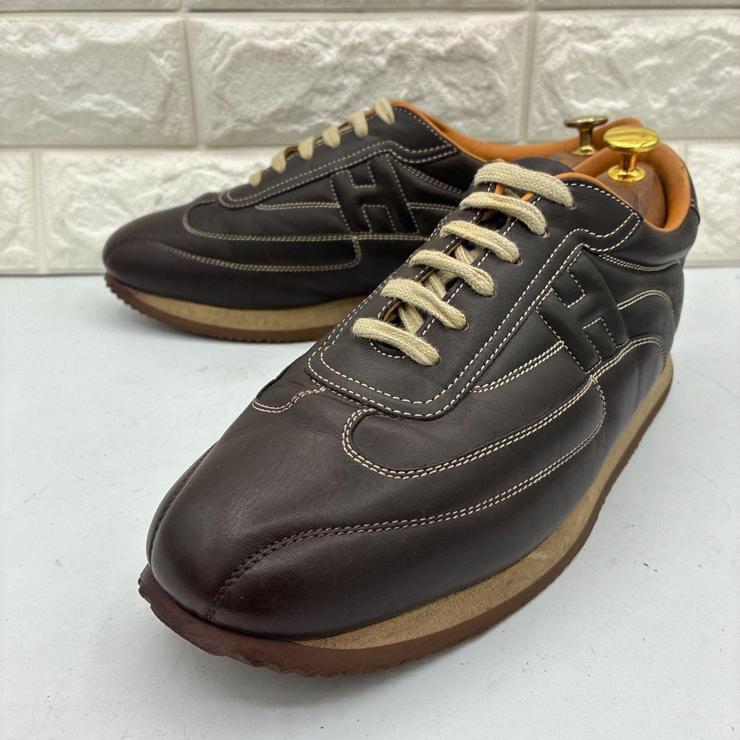 【良品】HERMES エルメス クイック レザースニーカー 40.5 ブラウン