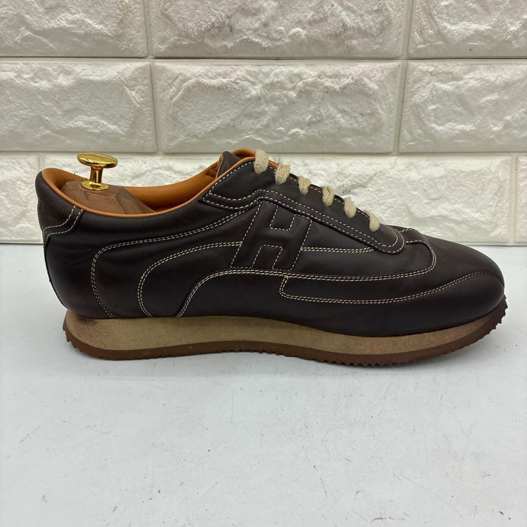 【良品】HERMES エルメス クイック レザースニーカー 40.5 ブラウン