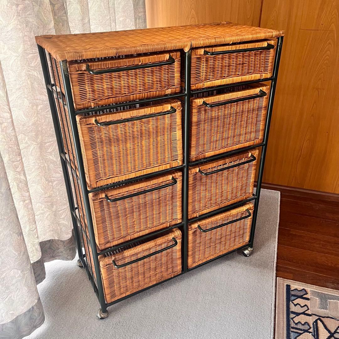 ヴィンテージ　ラタン　チェスト　アイアンフレーム　キャビネット