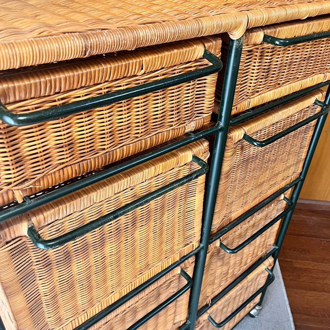 ヴィンテージ　ラタン　チェスト　アイアンフレーム　キャビネット