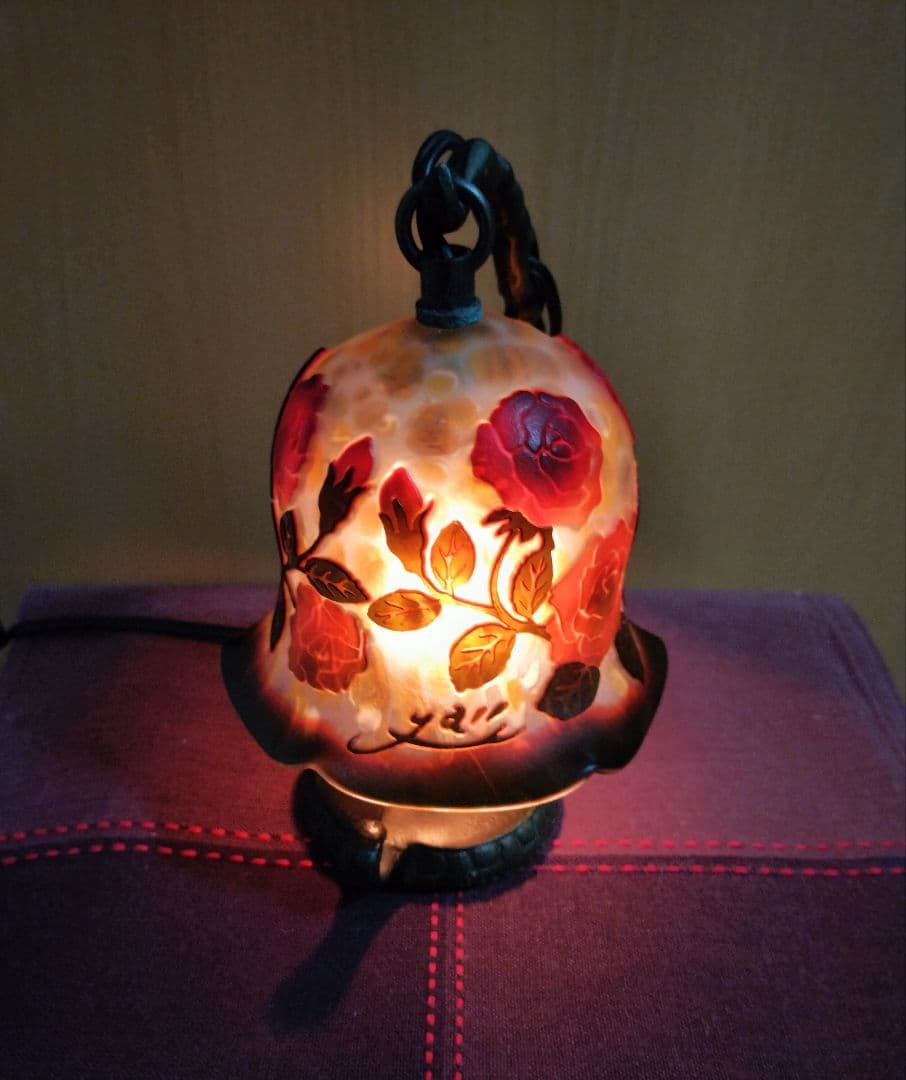 【アンティーク】ガレ風 吊り下げ型　薔薇　テーブルランプ