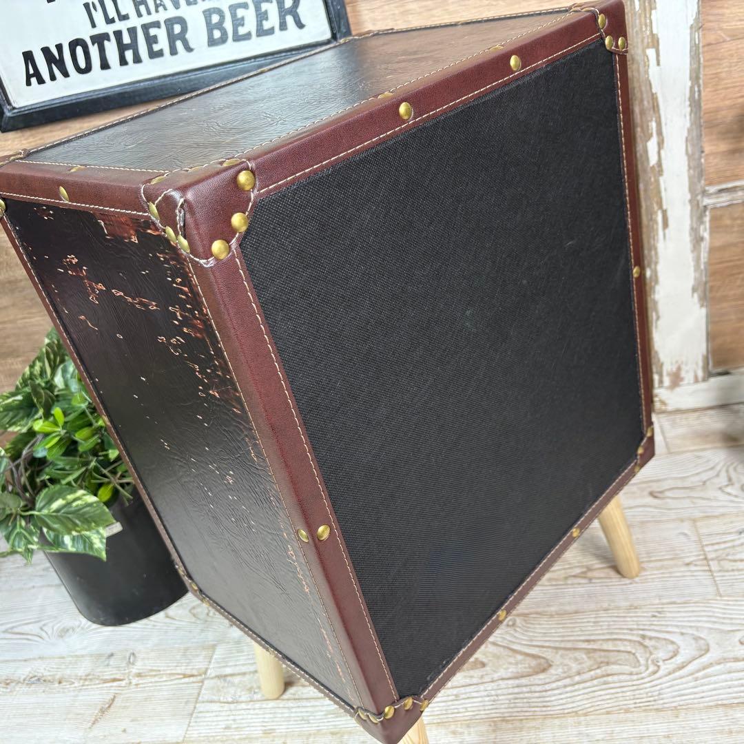 アンティーク調レザートランクチェスト二段脚付（41㎝×60㎝）洋タンス木製飾り棚