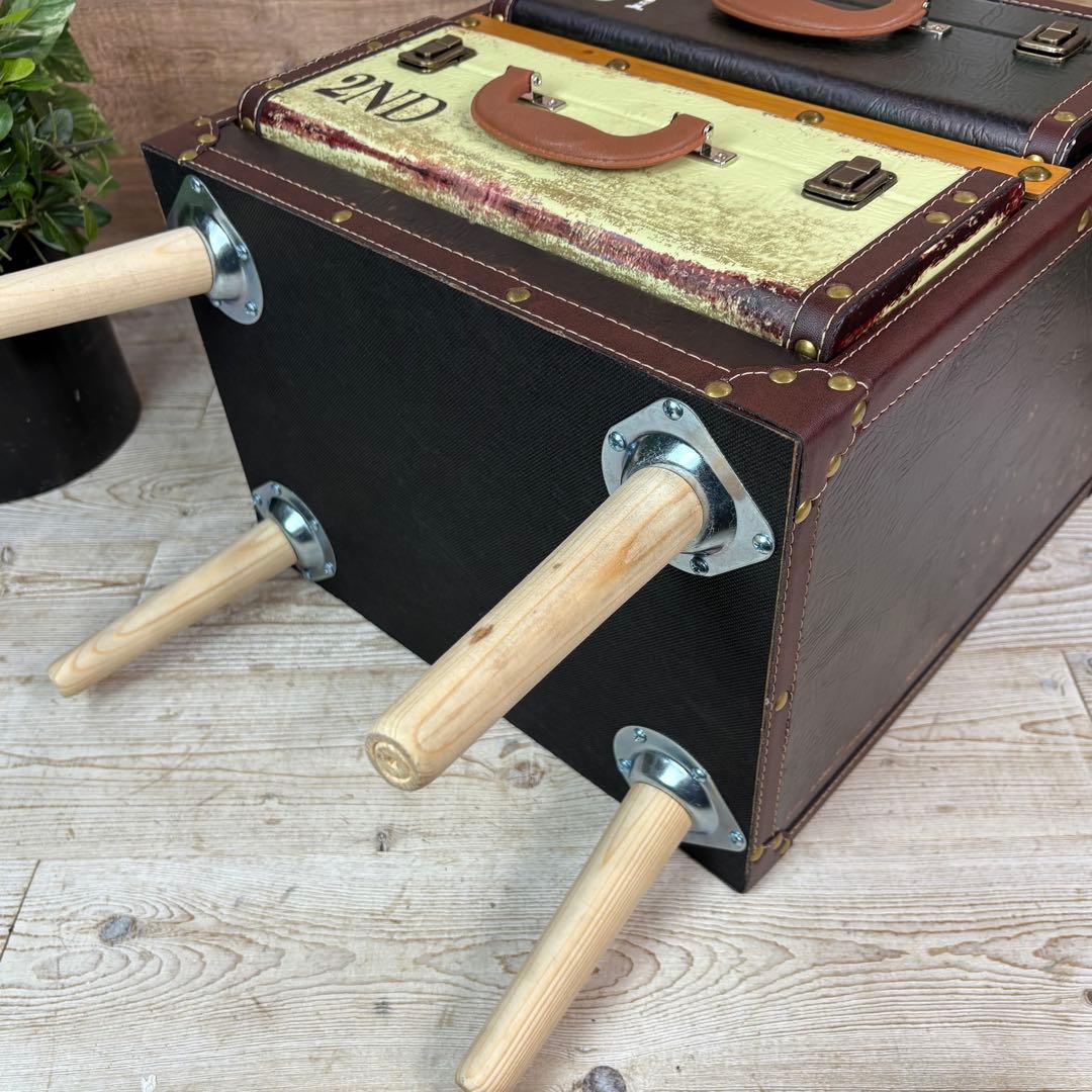 アンティーク調レザートランクチェスト二段脚付（41㎝×60㎝）洋タンス木製飾り棚