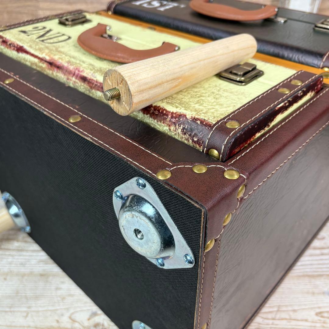 アンティーク調レザートランクチェスト二段脚付（41㎝×60㎝）洋タンス木製飾り棚