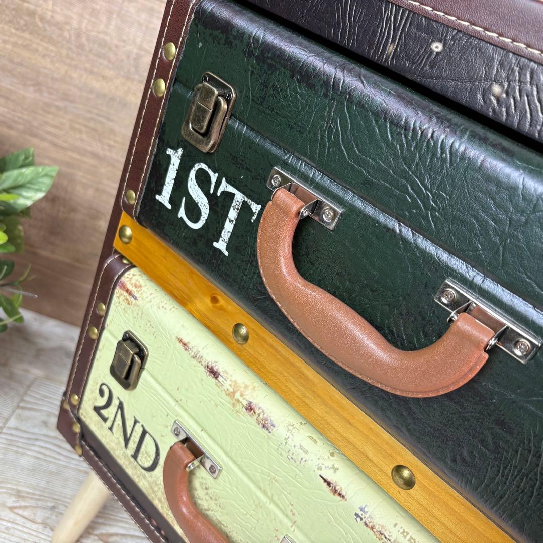 アンティーク調レザートランクチェスト二段脚付（41㎝×60㎝）洋タンス木製飾り棚