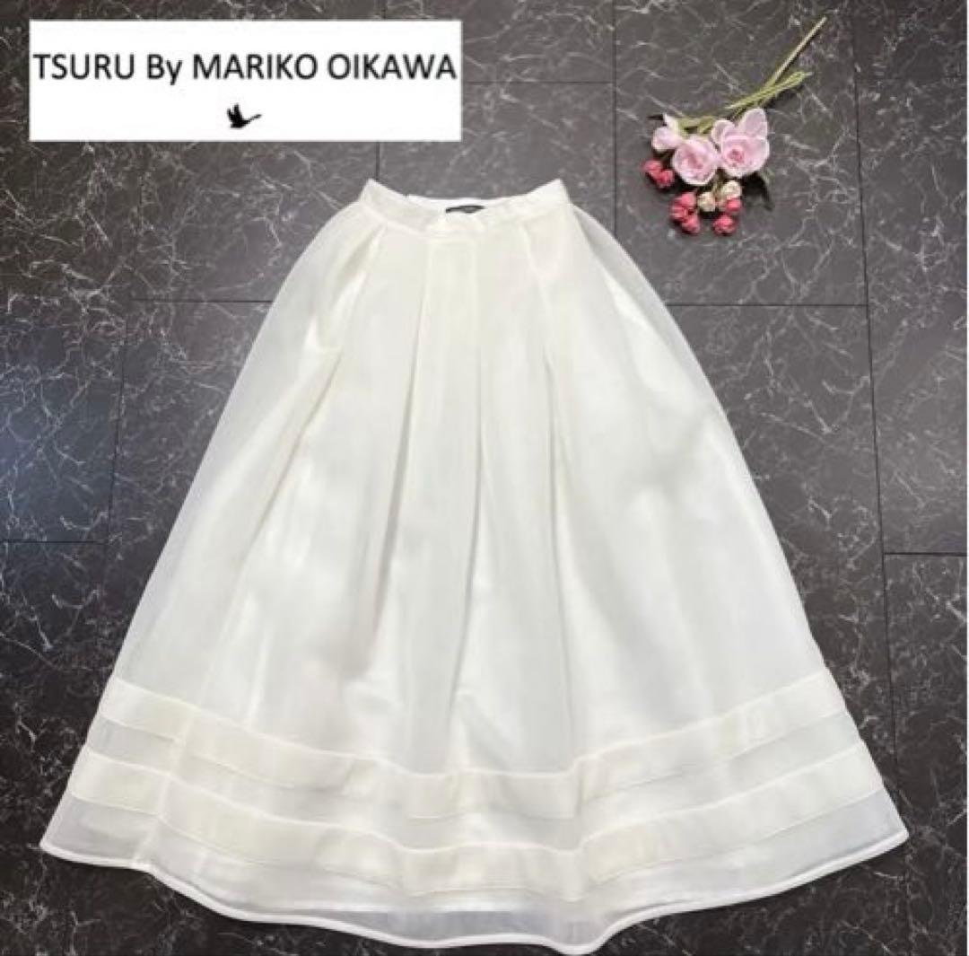 ツルバイマリコオイカワ 3D スカート 32 ホワイト XS フレア ロング 春