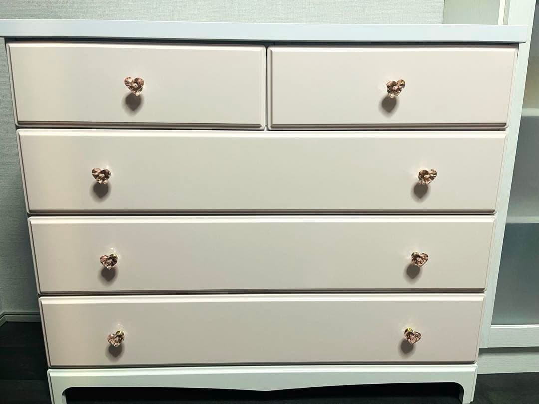 ニトリ ローチェスト 幅100 白 ピンク ハート型取っ手