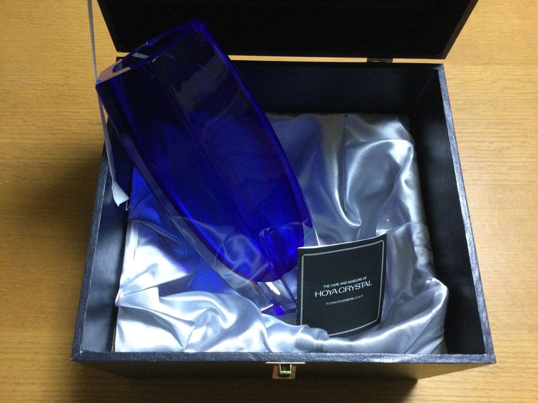 HOYA   最高級クリスタル　花瓶　ブルー　木製BOX  未使用