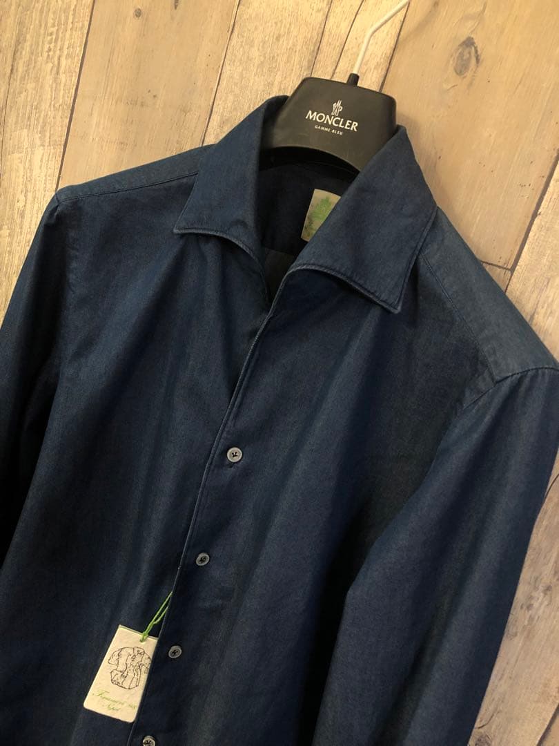 新作 フィナモレ MANUEL ワンピースカラー インディゴ デニムシャツ 38