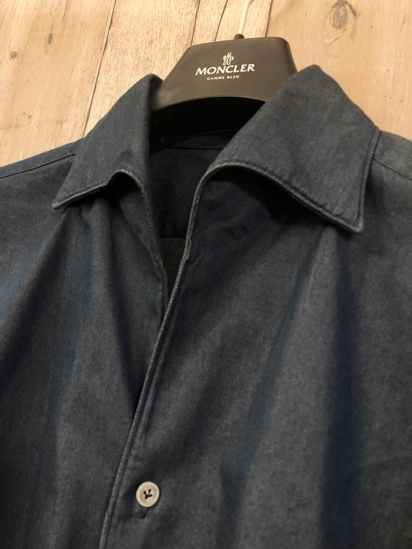 新作 フィナモレ MANUEL ワンピースカラー インディゴ デニムシャツ 38