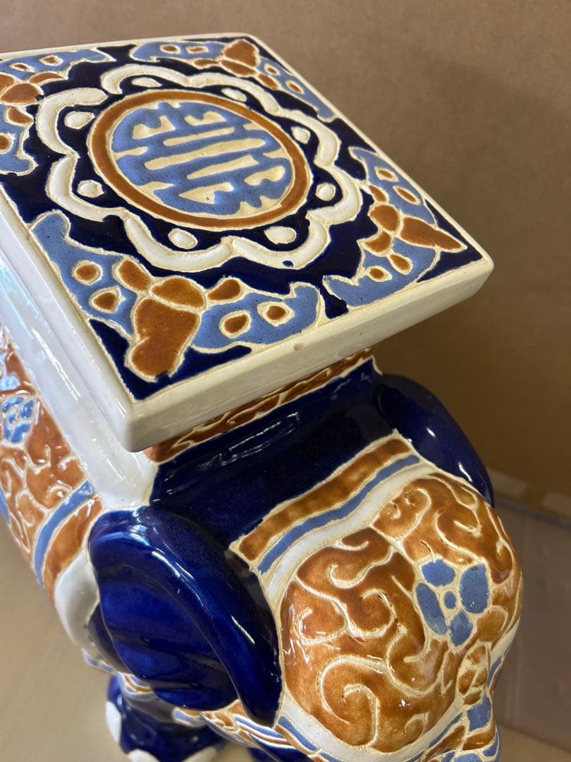 象　ゾウ　ぞうの置き物　花台　プランター置き　ぞう　陶器　アジアン　インド　青