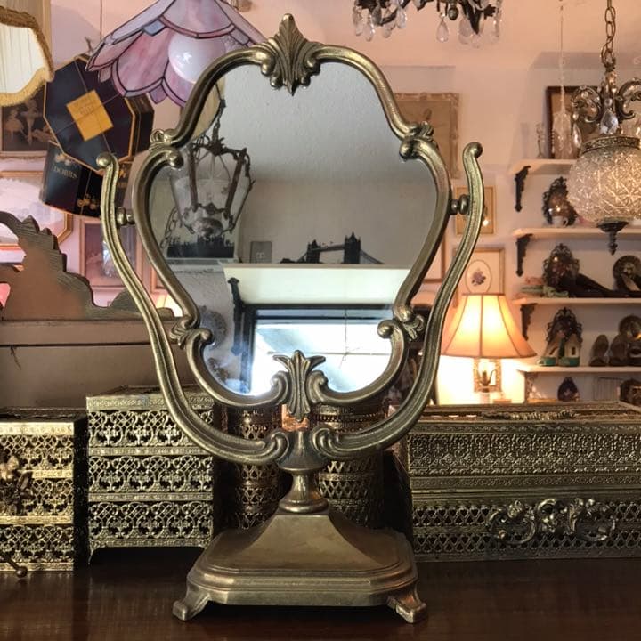 豪華BIG ！40s～50s アメリカアンティーク真鍮鏡ミラーUSA/フランス