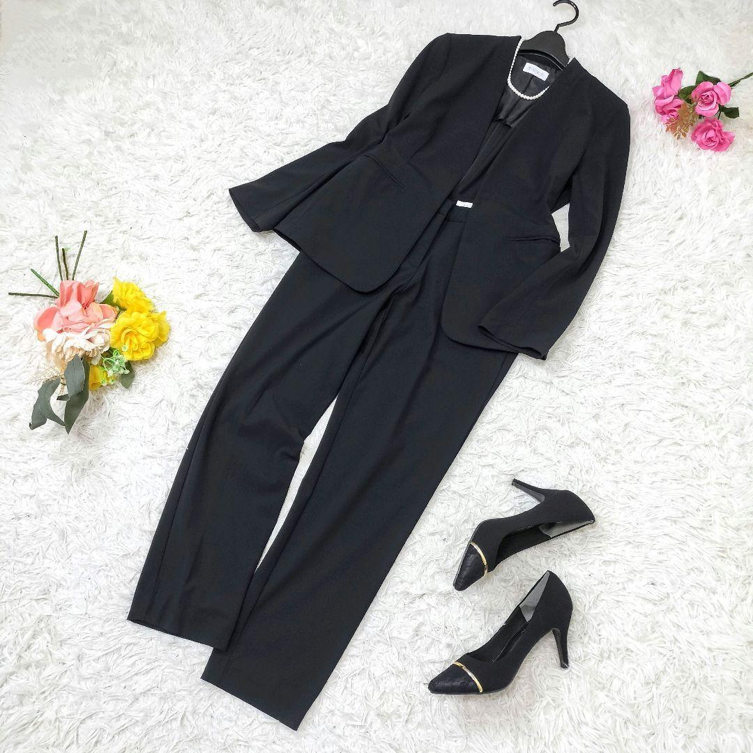 美品✨プラステ パンツスーツ ノーカラーセットアップ 星玲奈 ストレッチ 黒 L