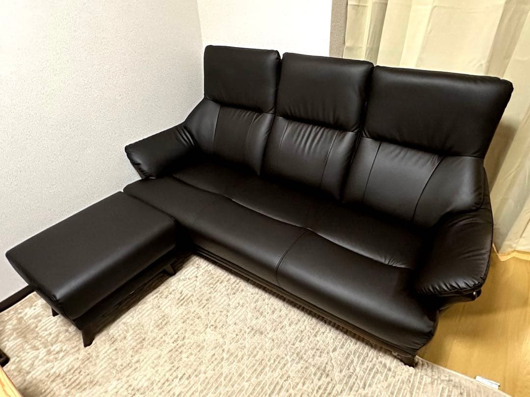 傷・汚れに強い 3人掛けソファ 合皮タイプ (コウテイ3 Nシールド DBR)